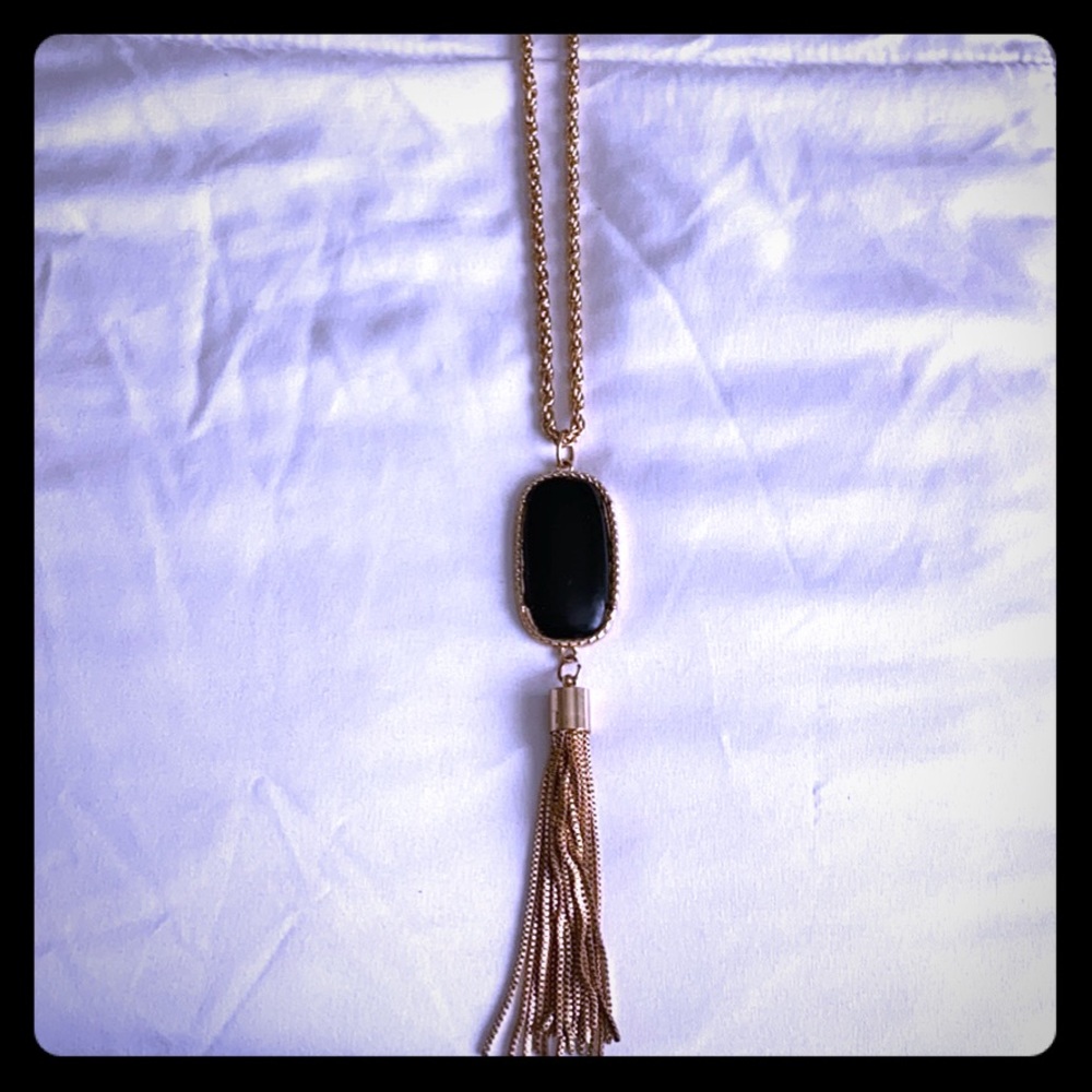 Long black tassel necklace